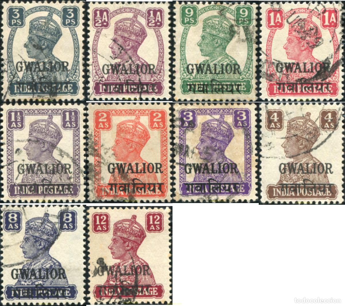 Sellos: 786669 USED GWALIOR 1940 SELLOS DE INDIA INGLESA DE 1939-43 SOBRECARGADOS