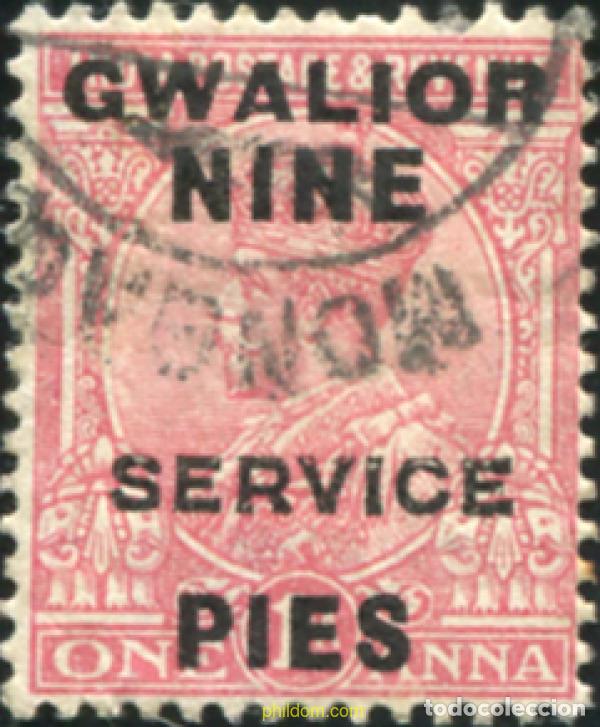 Sellos: 786813 USED GWALIOR 1922 SELLO DE SERVICIO DE INDIA INGLESA DE 1921 SOBRECARGADO GWALIOR