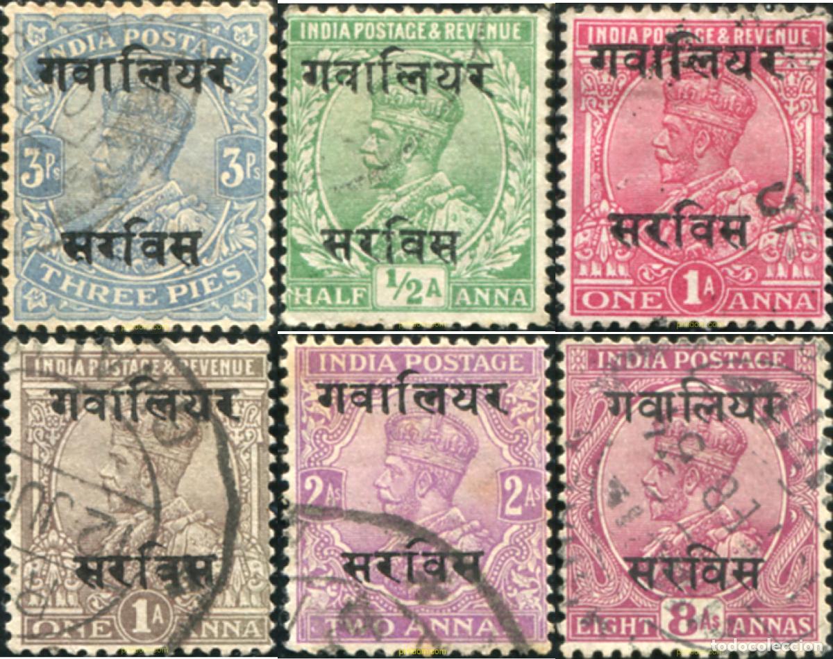 Sellos: 786811 USED GWALIOR 1913 SELLOS DE INDIA INGLESA DE 1911 (GEROGE V) SOBRECARGADOS-SERVICIO