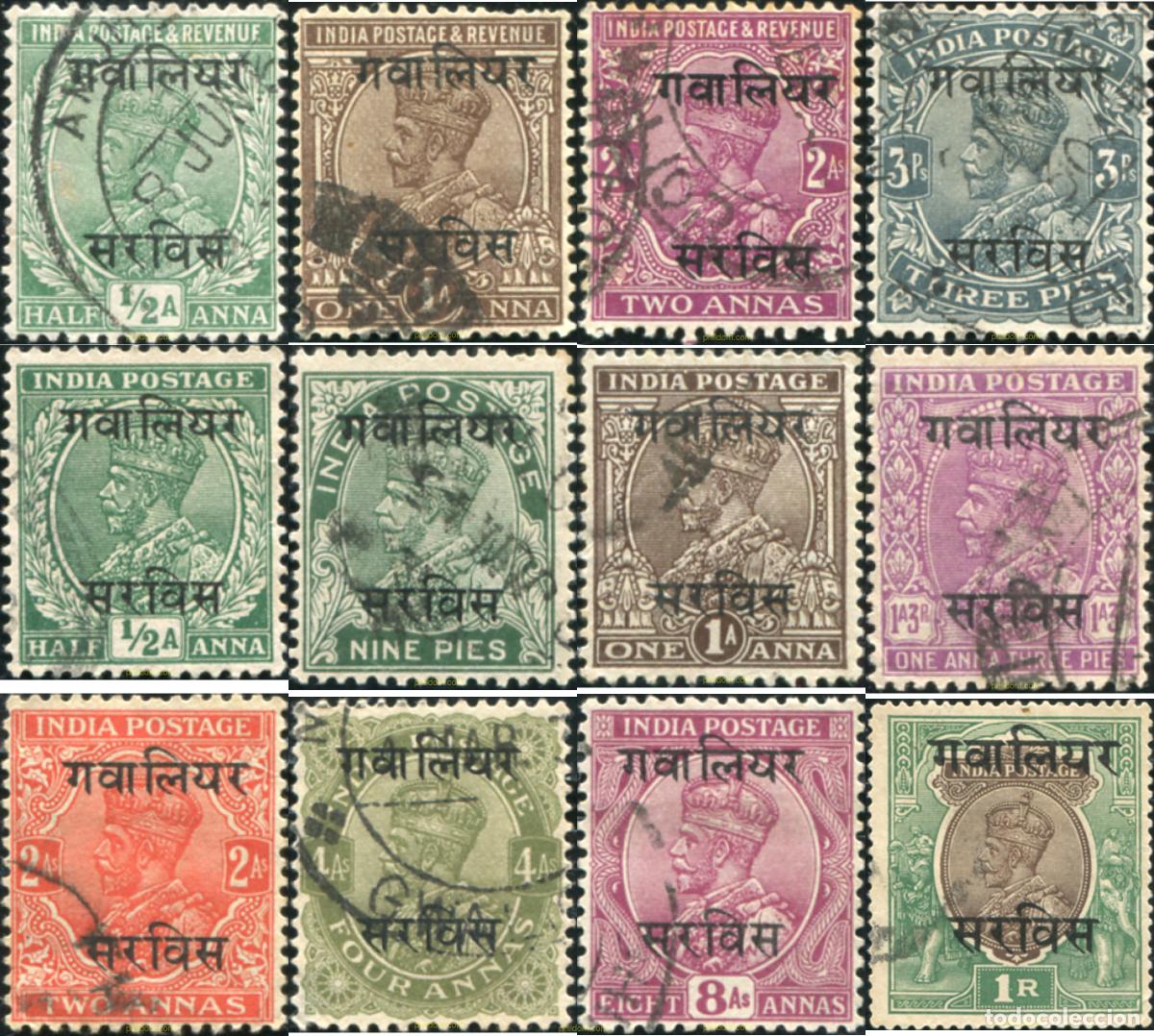 Sellos: 786817 USED GWALIOR 1928 SELLOS DE INDIA INGLESA DE 1927-34 SOBRECARGADOS-SERVICIO