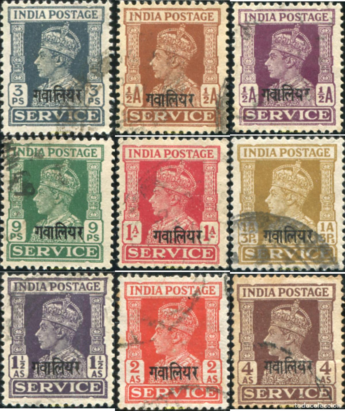 Sellos: 786822 USED GWALIOR 1940 SELLOS DE SERVICIO DE INDIA INGLESA SOBRECARGADOS