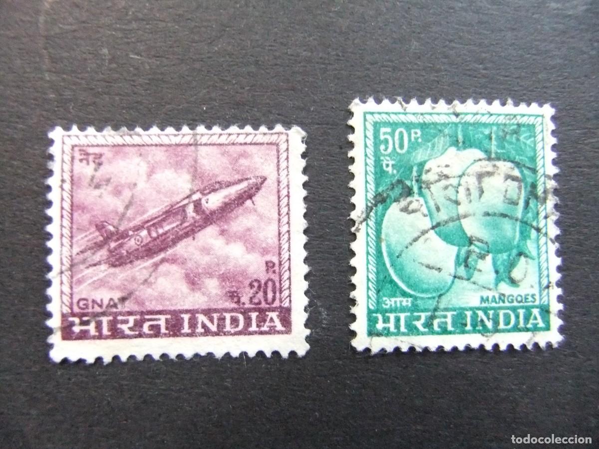 Sellos: 57 INDIA REPUBLICA 1967 / AVION CAZA y FRUTA MANGO / YVERT 226 + 228 FU