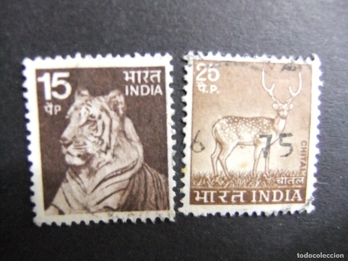 Sellos: 57 INDIA REPUBLICA 1974 / TIGRE y CIERVO / YVERT 401 + 402 FU