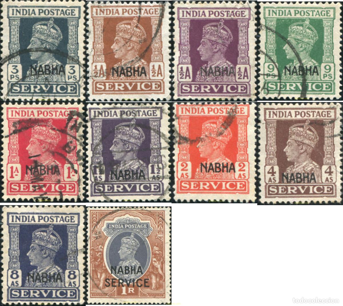 Sellos: 787162 USED NABHA 1942 SELLOS DE SERVICIO DE INDIA INGLESA DE 1939-43 SOBRECARGADOS