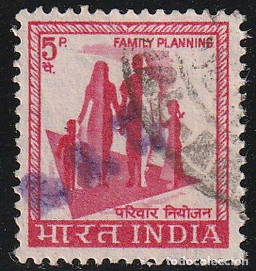 Sellos: India 1965-75 Scott 408 Sello &ordm; Basica Familia Figuras estilizadas &rdquo;Family Planning&rdquo; Michel 435X