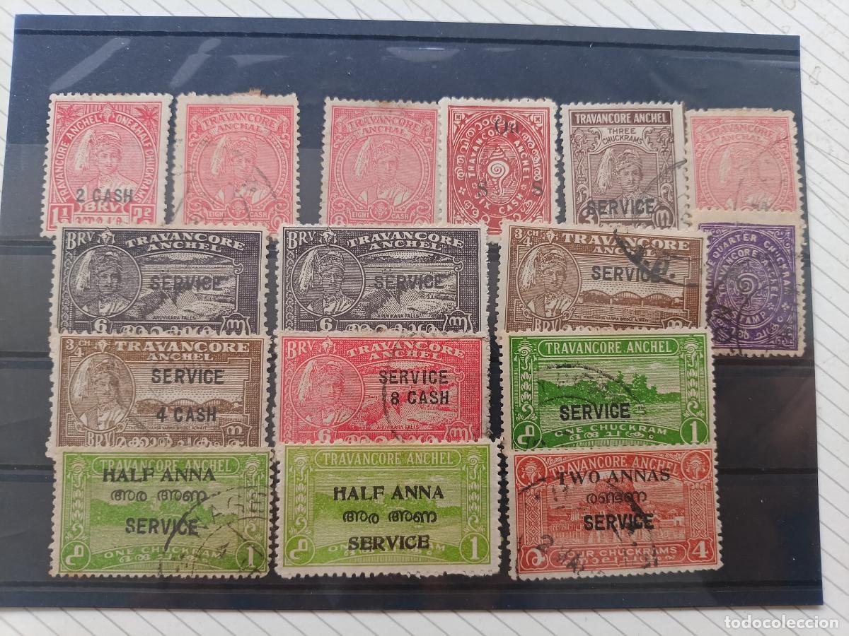 Sellos: Travancore, Coch&iacute;n, India, lote de sellos