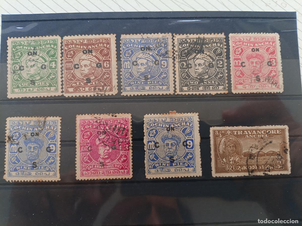 Sellos: Travancore Coch&iacute;n, India. Lote de sellos antiguos