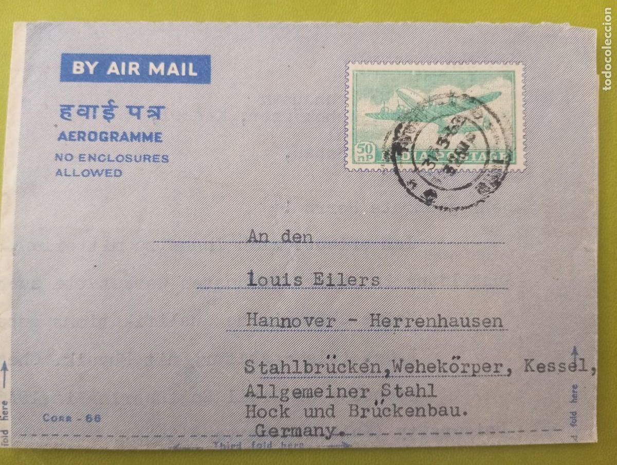 Sellos: INDIA, 1962, AEROGRAMA DESTINADO A ALEMANIA. VER DESCRIPCI&Oacute;N