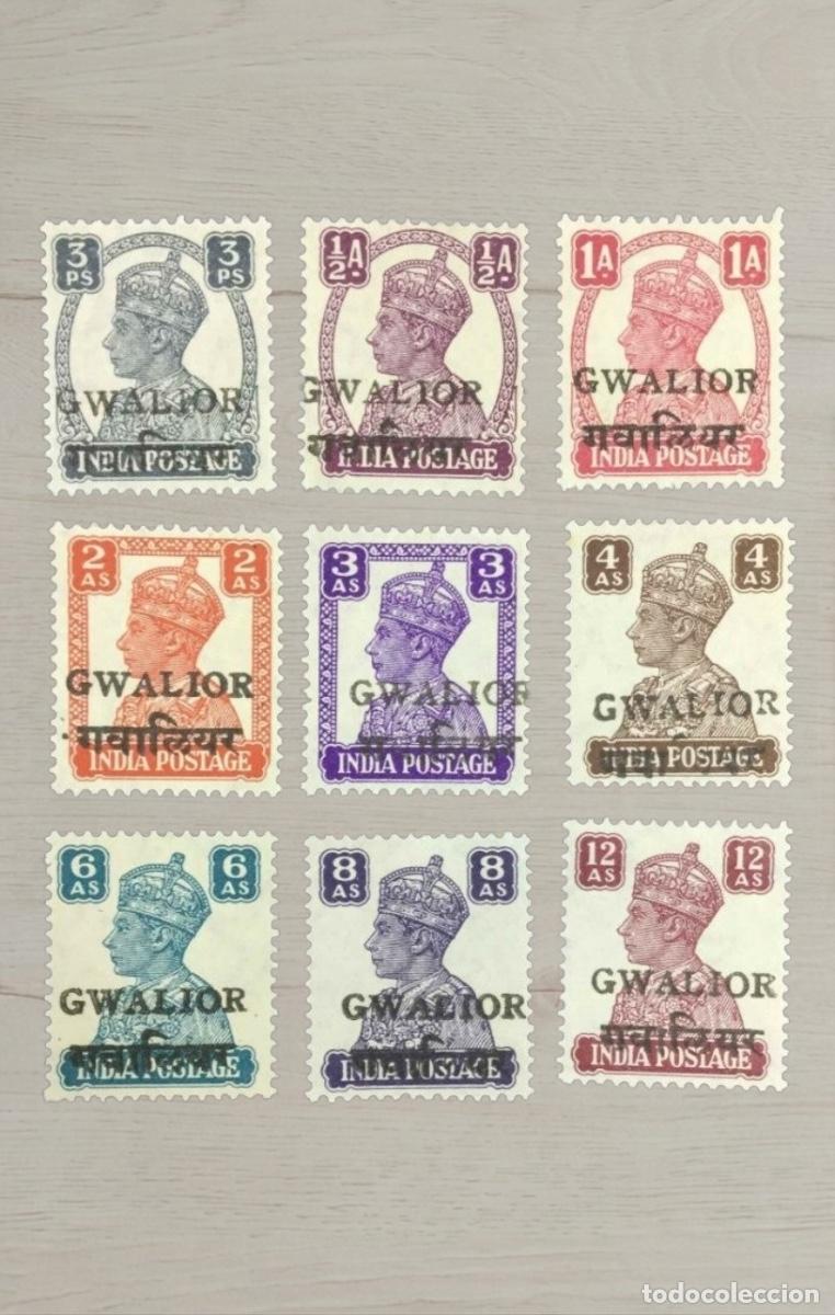 Sellos: India Gwalior Convention State 1940-1943 King George VI COMPLETE Definitive Selection Mint 9v - Rare