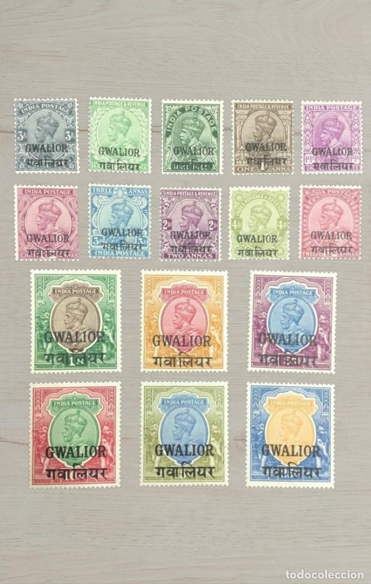 Sellos: India Gwalior Convention State 1912-1923 King George V COMPLETE Definitive Selection Mint 16v - Rare