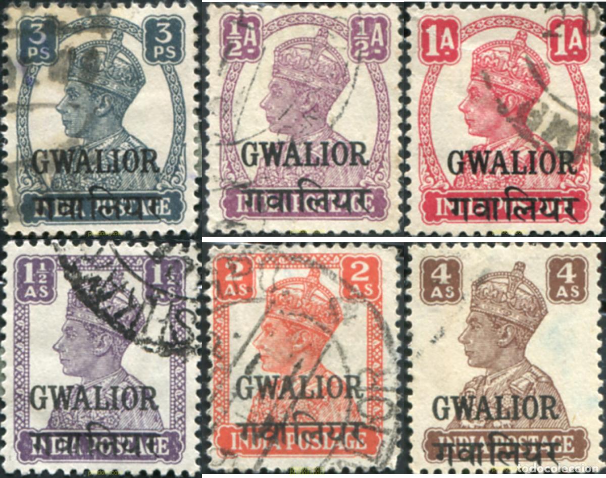 Sellos: 791663 USED GWALIOR 1940 SELLOS DE INDIA INGLESA DE 1939-43 SOBRECARGADOS