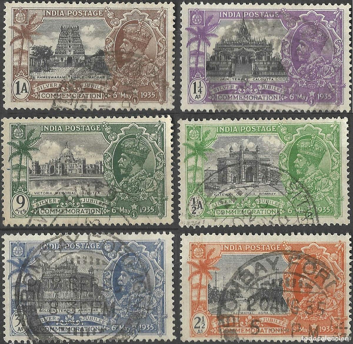 Sellos: INDIA/1935/USED/SC#142-7/ REY JORGE V / KGV / SET PARCIAL / EMISION JUBILEO DE PLATA/ FALTA 8a