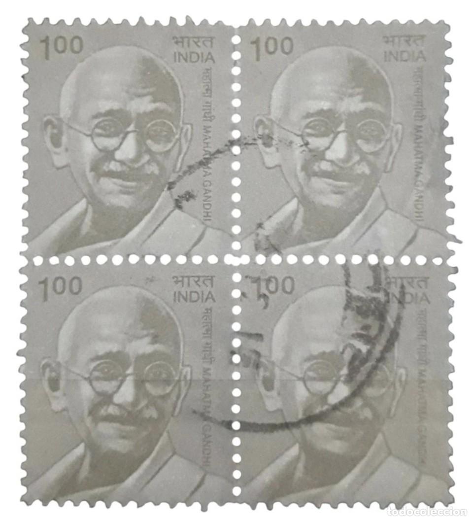 Sellos: INDIA 2009 Personajes - Ghandi. BLOQUE DE 4. USADO.