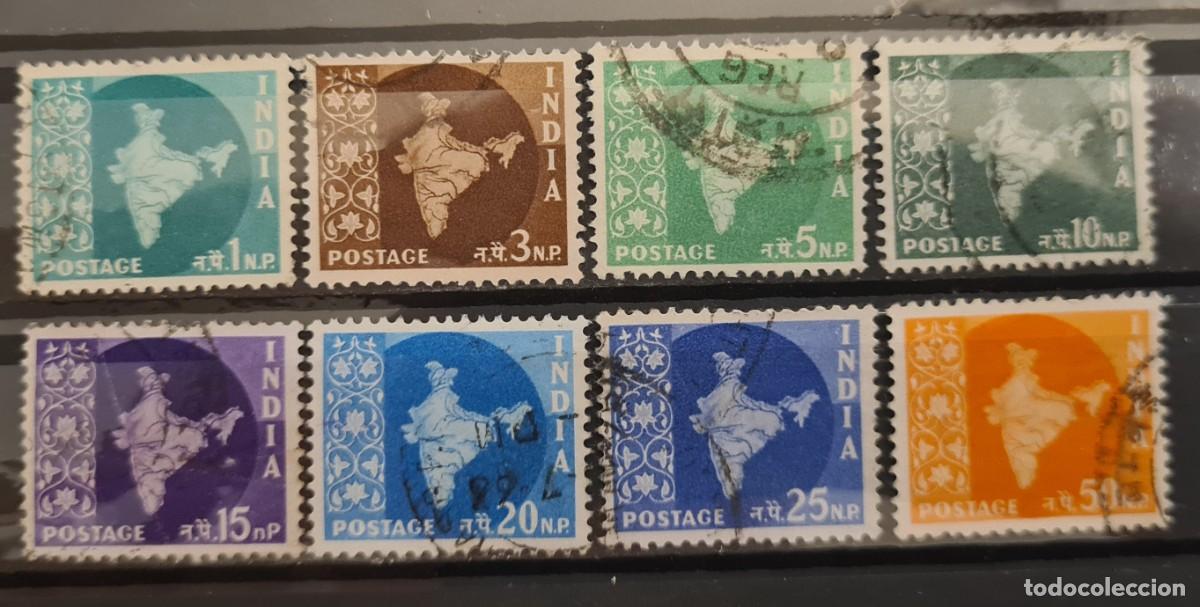 Sellos: Serie de sellos usados de India 1957-58: mapa de la India