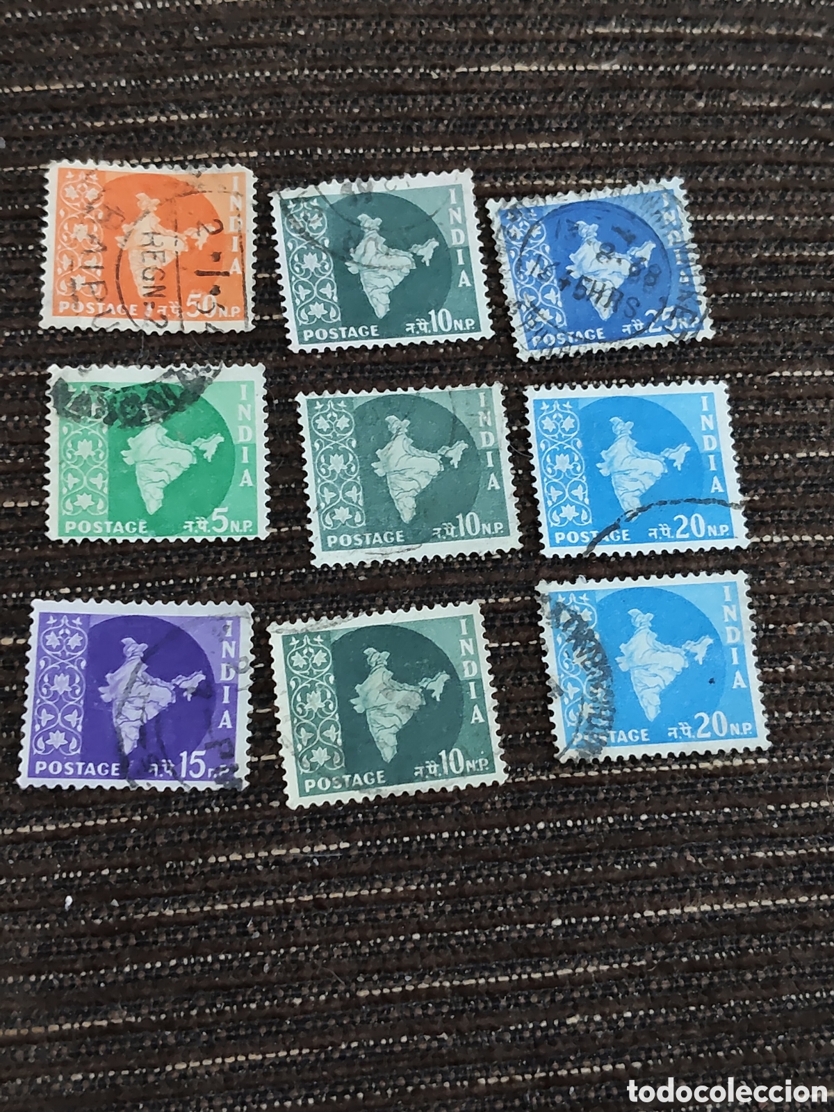 Sellos: 9 sellos de la India mapa del pais 1957-58