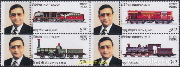 Sellos: 757330 MNH INDIA 2011 EXPOSICI&oacute;N FILAT&eacute;LICA INTERNACIONAL INDIPEX 2011, NEW DELHI. LOCOMOTORAS.