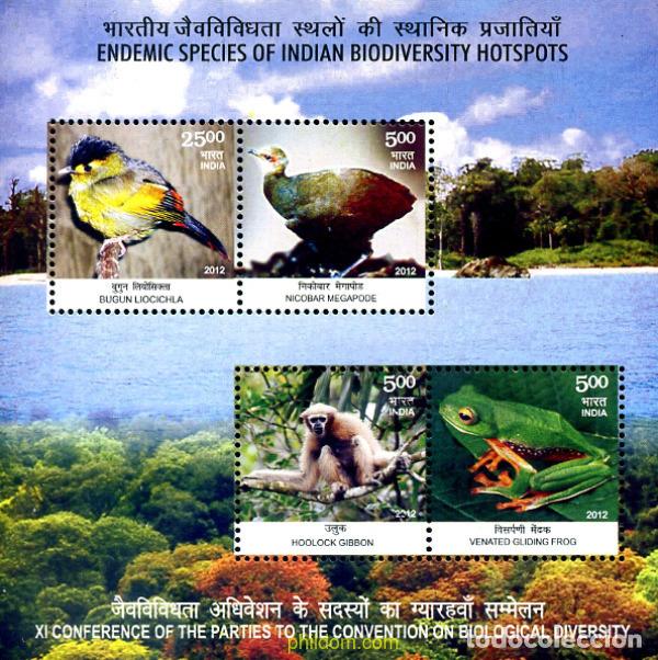 Selos: 293228 MNH INDIA 2012 FAUNA. ESPECIES END&eacute;MICAS.