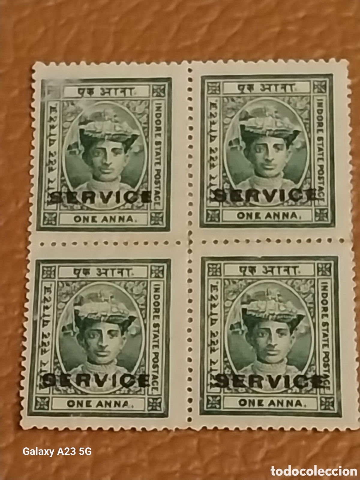 Selos: Bloque 4 Estado Indore Holkar India 1928 Sello Oficial 1a MNH Cat Scott O4