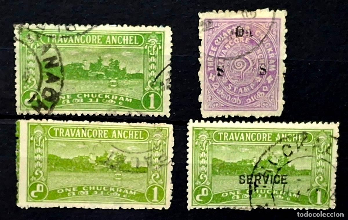 Sellos: 4 sellos de Travancore Anchel