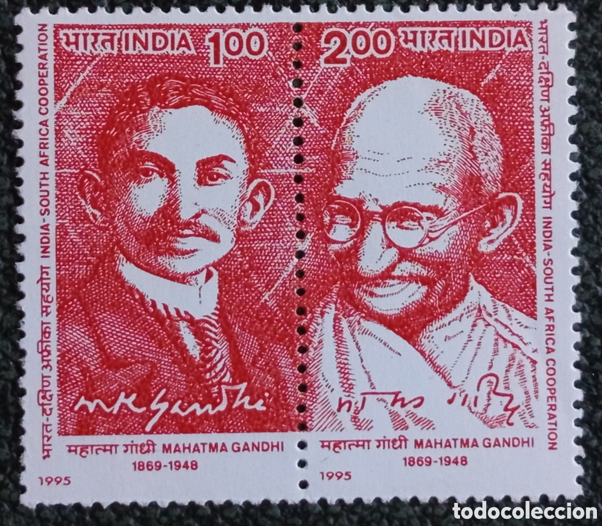 Sellos: Pareja Sellos India 1995 Mahatma Gandhi Cooperaci&oacute;n Sud&aacute;frica (Michel 1494/95) MNH