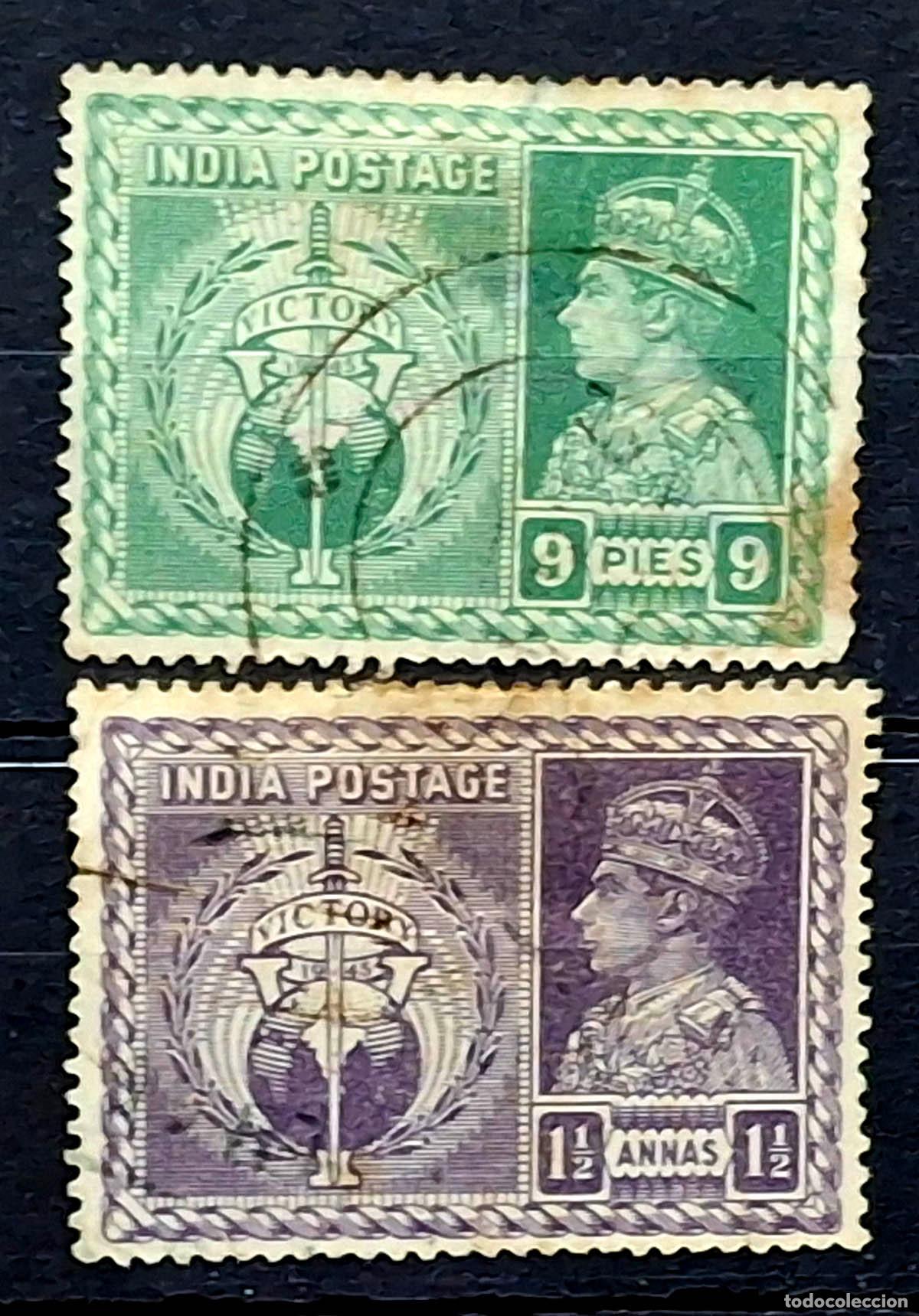 Sellos: 2 sellos de India- Serie de la Victoria de 1946