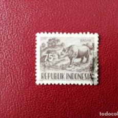 Sellos: INDONESIA - VALOR FACIAL 75 SEN - AÑO 1956 - FAUNA SALVAJE - RINOCERONTE BADAK