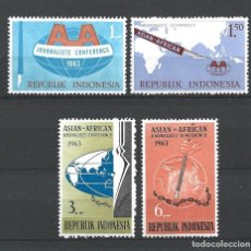 Sellos: INDONESIA 334/37** - AÑO 1963 - CONFERENCIA DE PERIODISTAS AFROASIÁTICOS, YAKARTA. Lote 344848838