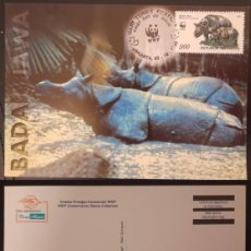 Sellos: SO) 1996 INDONESIA WWF WILDLIFE, RHINO, CARD. POSTCARD. Lote 376179859