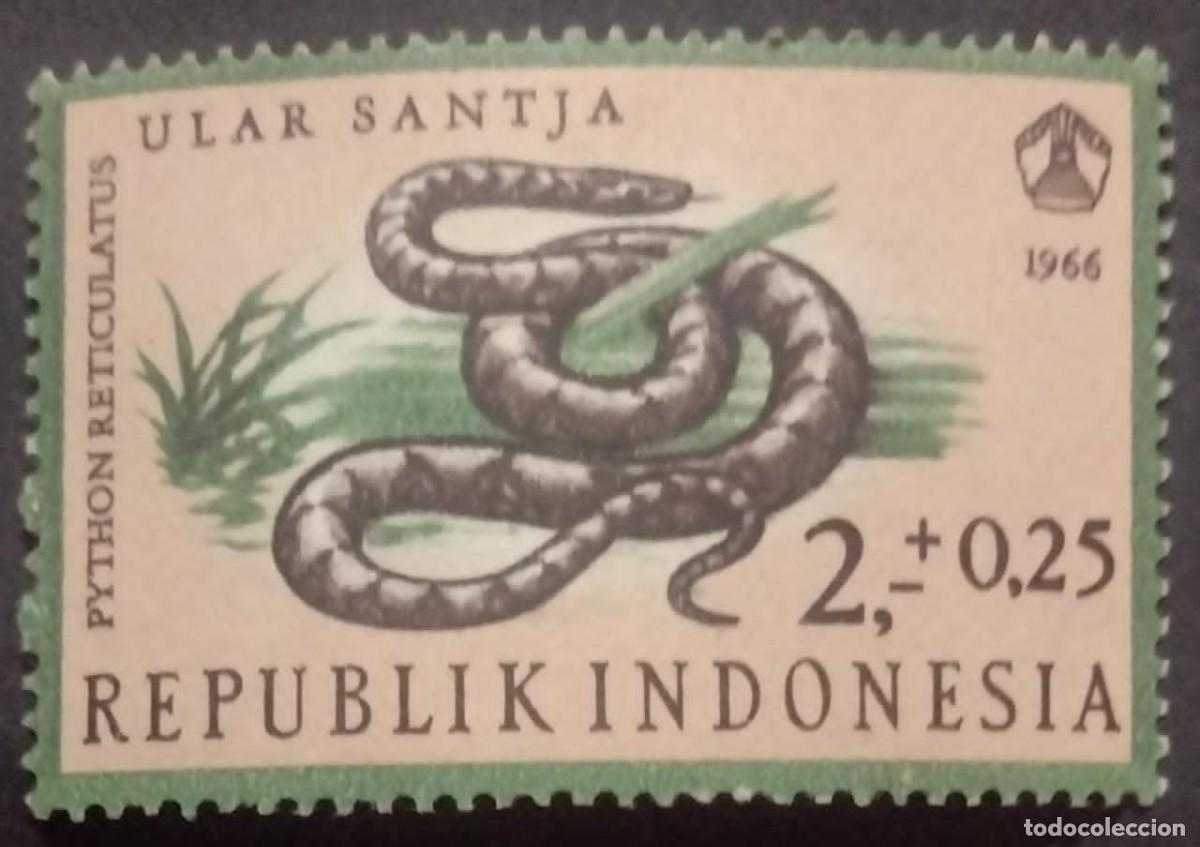 Sellos: SB) 1966 INDONESIA,&nbsp;CONSTRICTOR SNAKE, PYTHON RETICULATUS - BOA, MNH - Foto 1