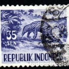 Sellos: INDONESIA. FAUNA. PANGOLÍN. 1956-57. YT-123. USADO