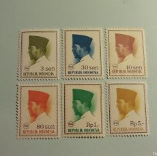 Sellos: INDONESIA 1966 - JEFES DE ESTADO - PRESIDENTE SUKARNO - 6 VALORES NUEVOS.