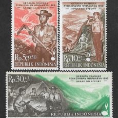 Sellos: SD)1968 INDONESIA COMPLETE SCOUT SERIES, SCOUT CAMP ”WIRAKARYA”, 3 MNH STRINGS