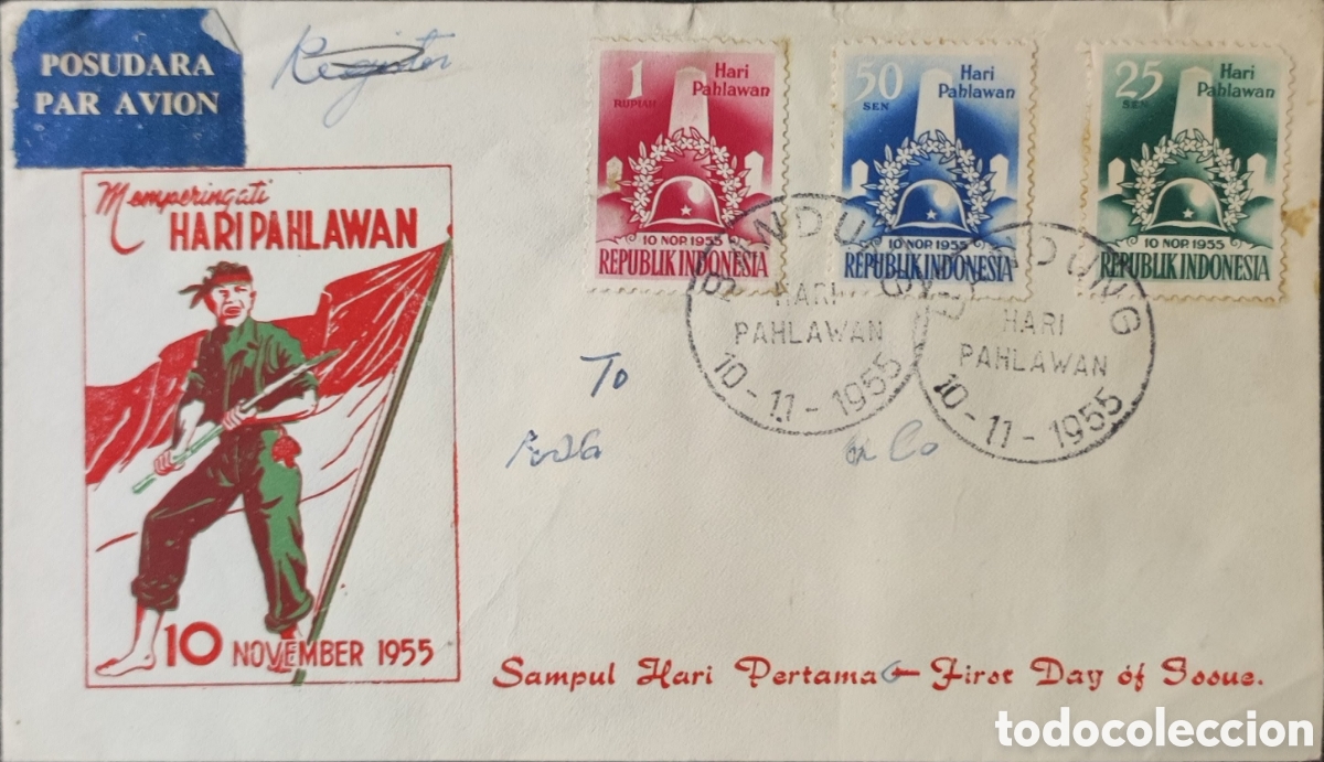 Sellos: Indonesia. 1955. D&iacute;a del h&eacute;roe - Foto 1