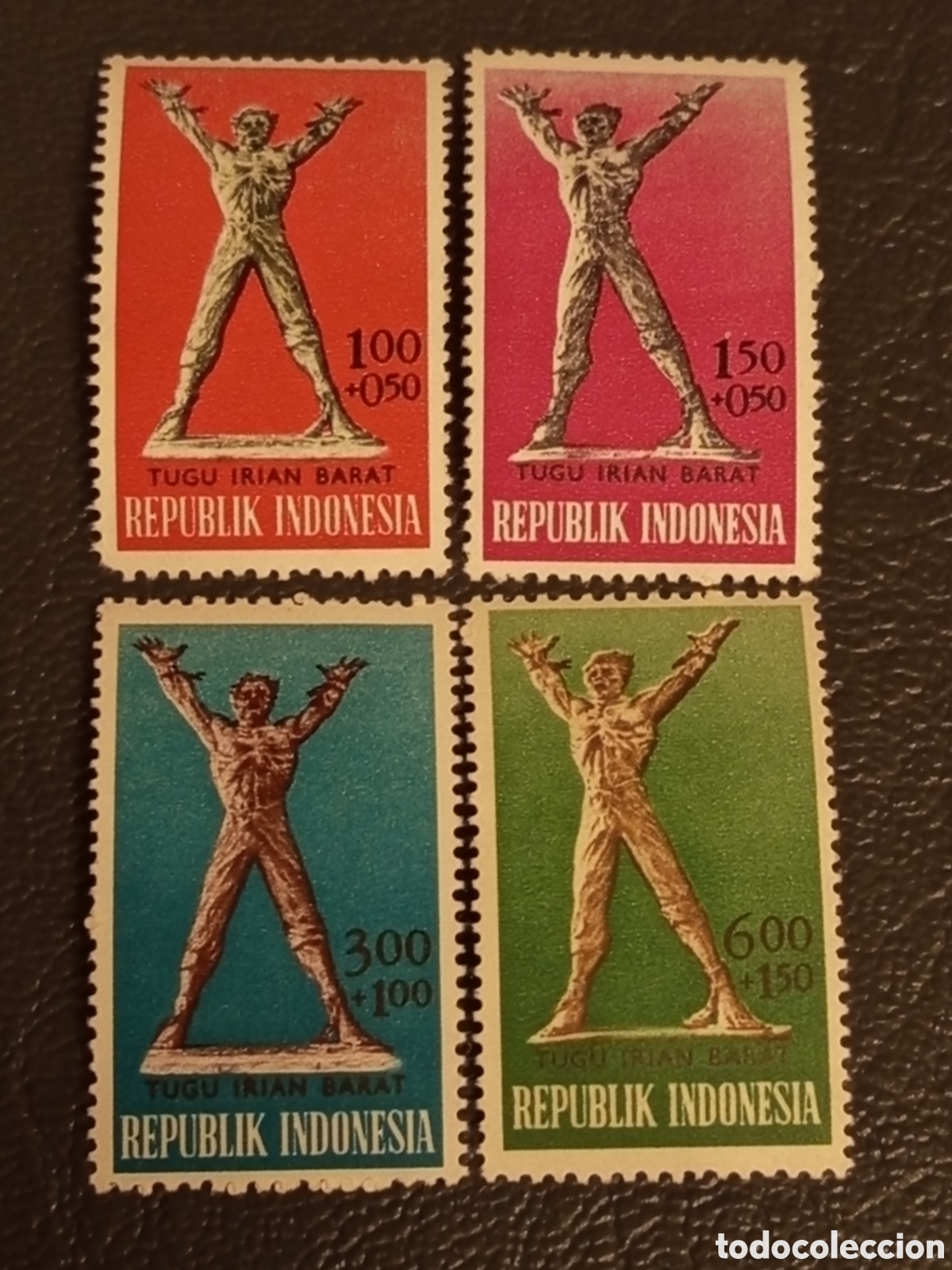 Sellos: Indonesia 1963 - Serie Completa Monumento Irian Occidental - Scott #B150-B153 MNH