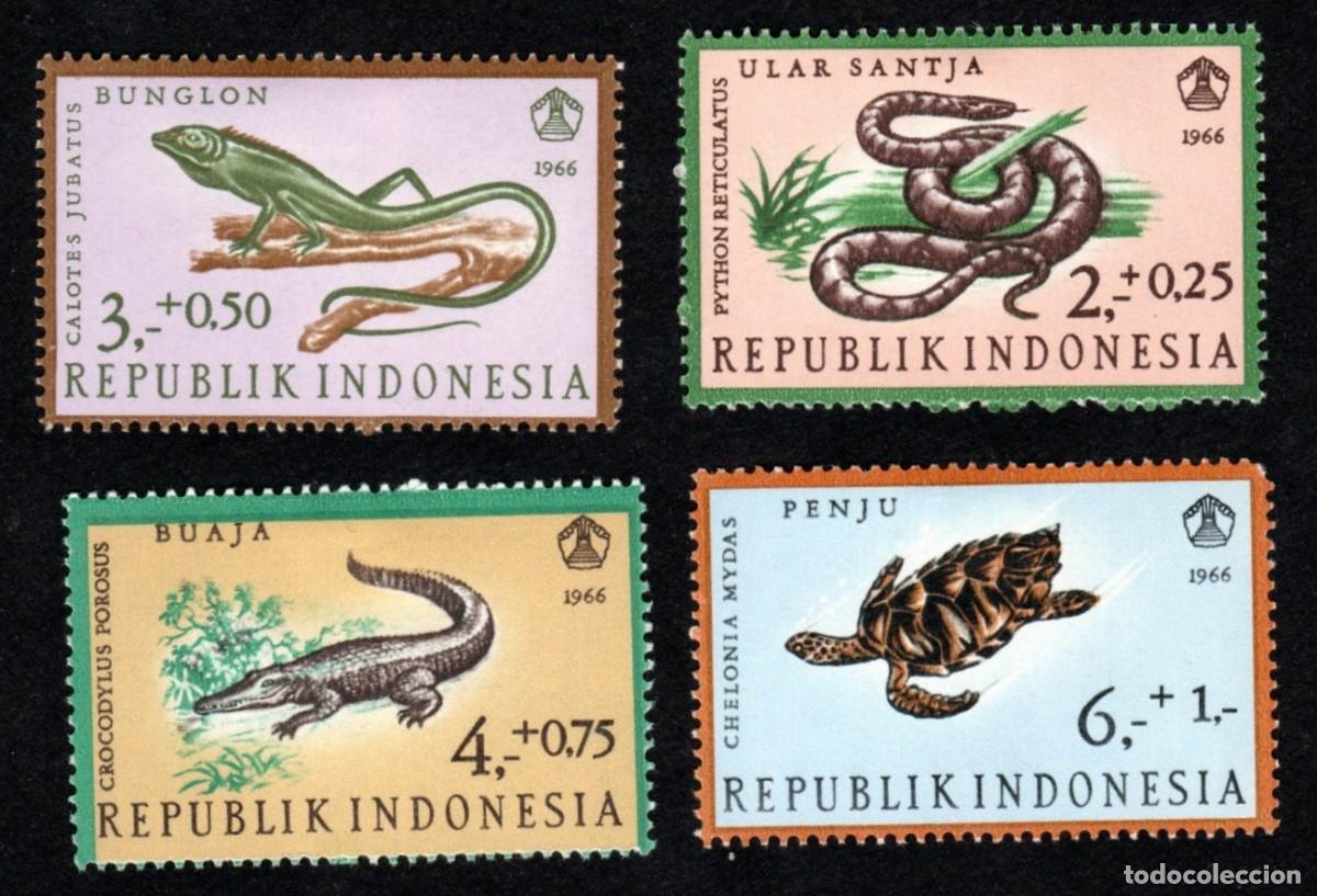 Sellos: As&iacute;a. Indonesia. Reptiles. 1966. YT-494/497. Serie Completa. Usado