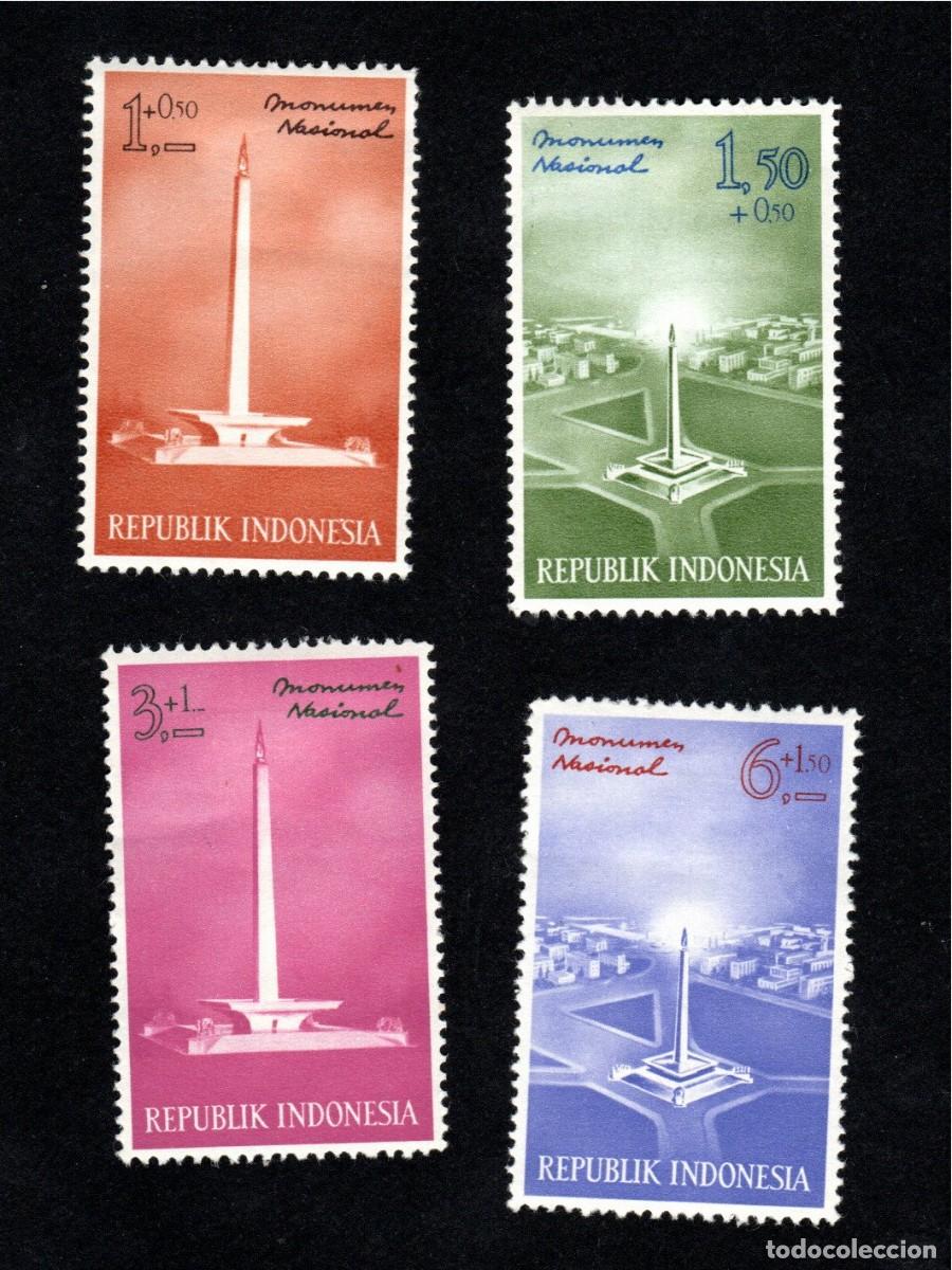 Sellos: As&iacute;a. Indonesia. Monumento Nacional. 1962. YT-310/313. Serie Completa. Usado