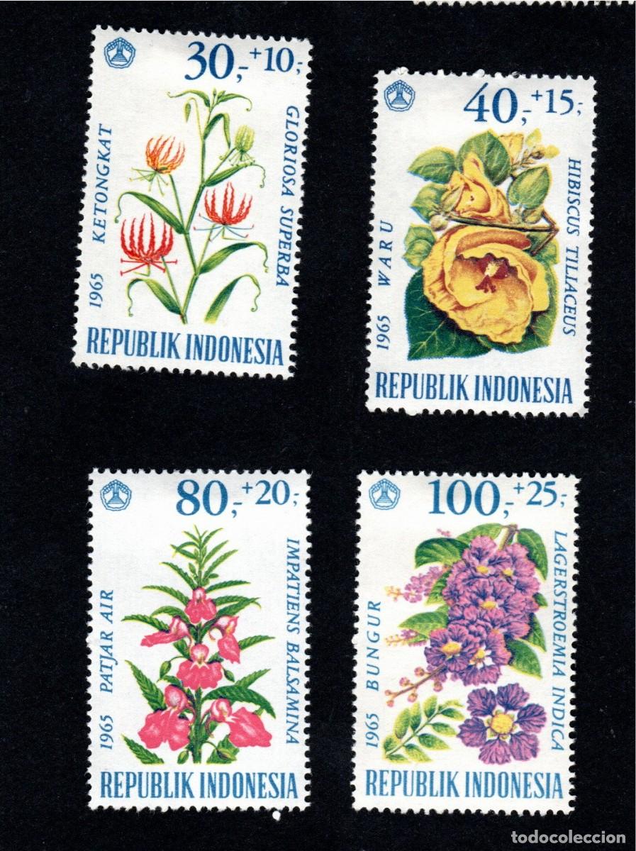 Sellos: As&iacute;a. Indonesia. Flores variadas. 1965. YT-432/435. Serie Completa. usado