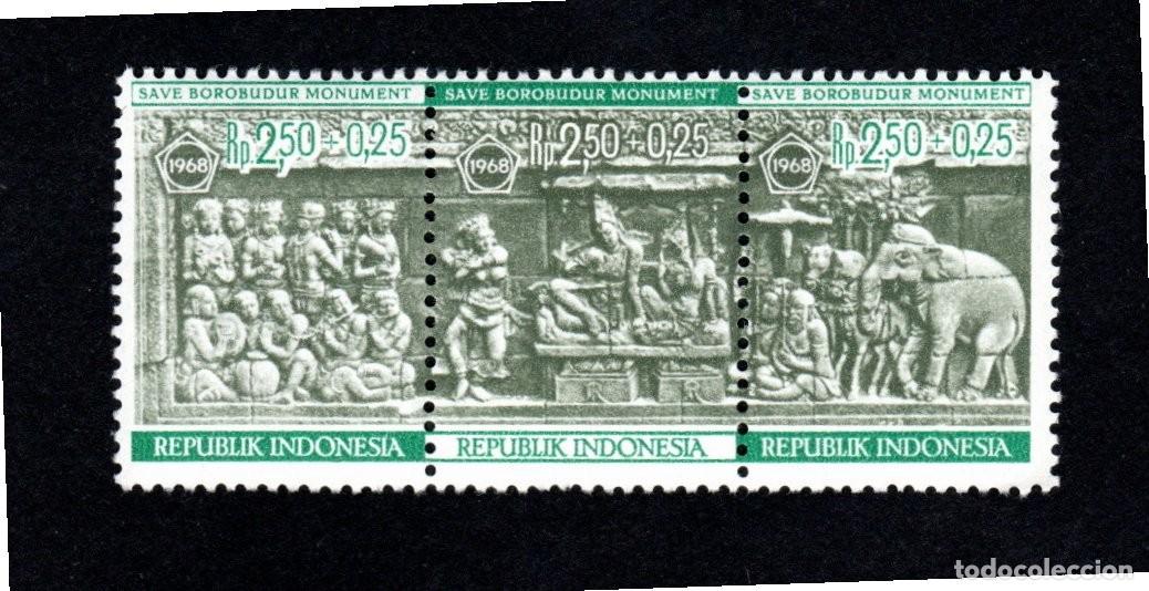 Sellos: As&iacute;a. Indonesia. Protecci&oacute;n de Monumentos en Borobudur. 1968. YT-532/534. Serie Completa. Usado