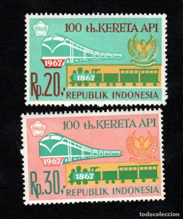 Sellos: As&iacute;a. Indonesia. Centenario del Ferrocarril. 1968. YT-532/534. Serie Completa. Usado