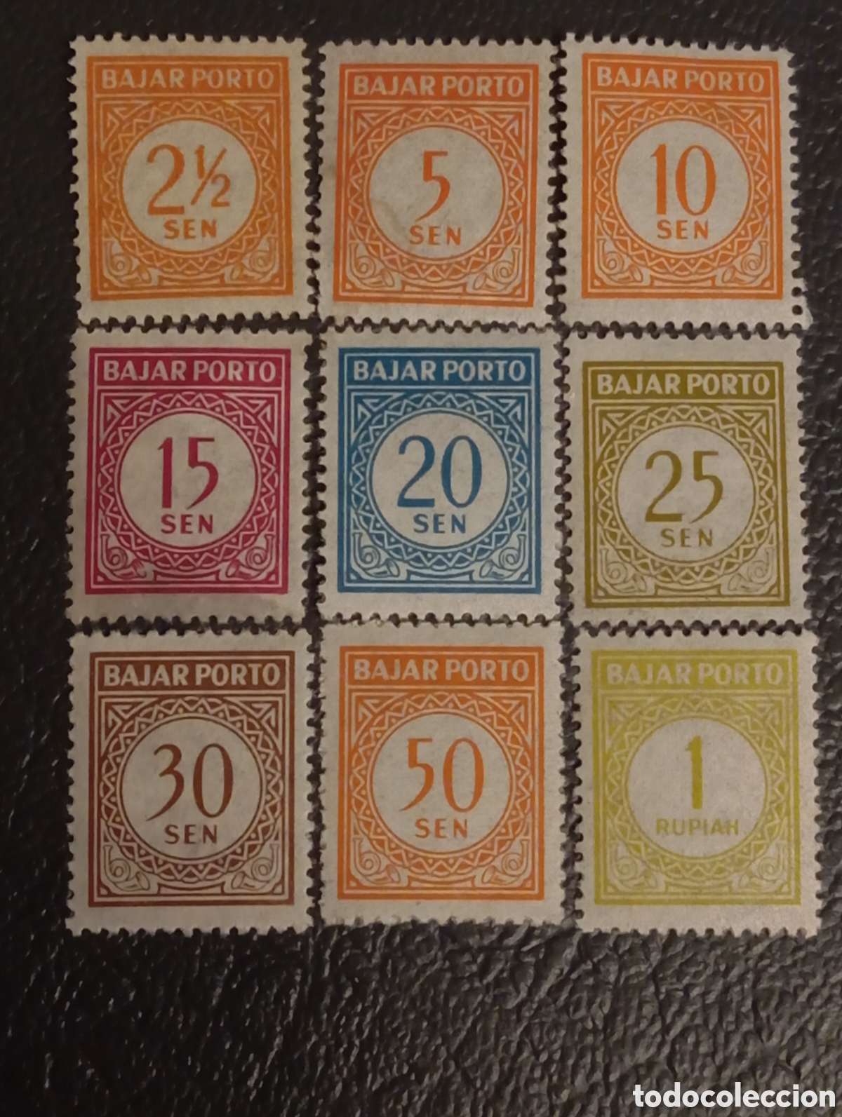 Sellos: Indonesia 1951-1960 - Set 9 Valores Tasa &rdquo;Bajar Porto&rdquo; - Scott #J75-J83 - MNH