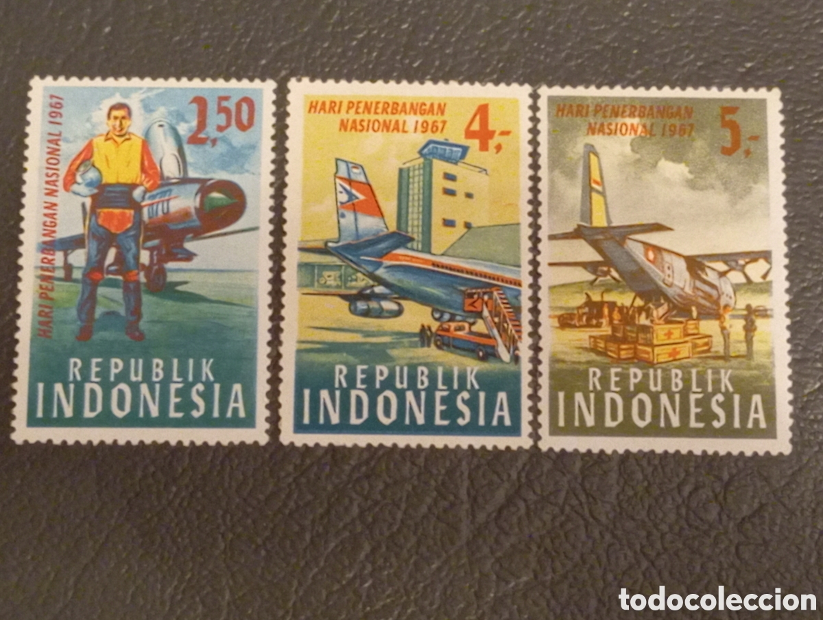 Sellos: Indonesia 1967 - Serie D&iacute;a Nacional de la Aviaci&oacute;n (3 v.) - Cat. Scott #721-723 MNH