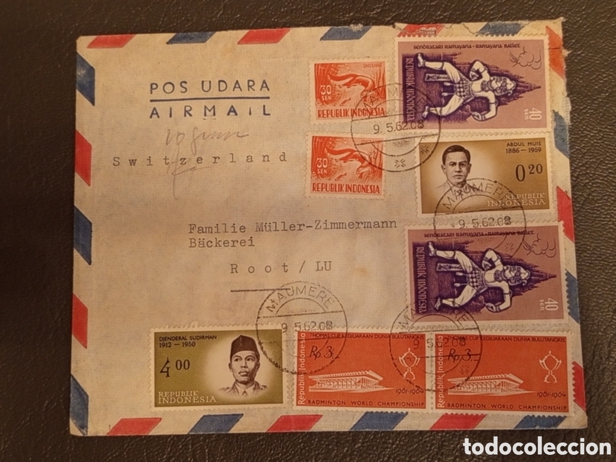 Sellos: Sobre Circulado Indonesia 1962 &bull; Maumere a Suiza &bull; Sellos Conmemorativos