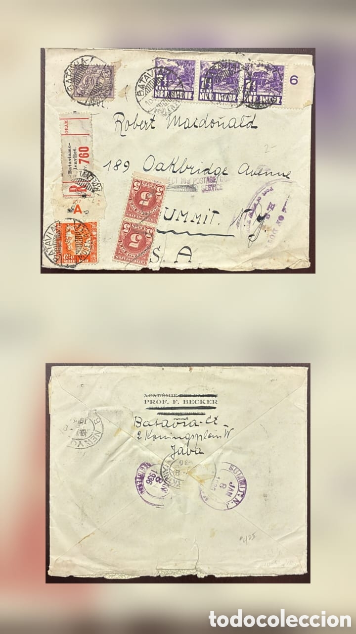 Sellos: CA)Indonesia(Natal).1936. Registered International Letter .Envelope sent from Batavia, Java by Acad&eacute;