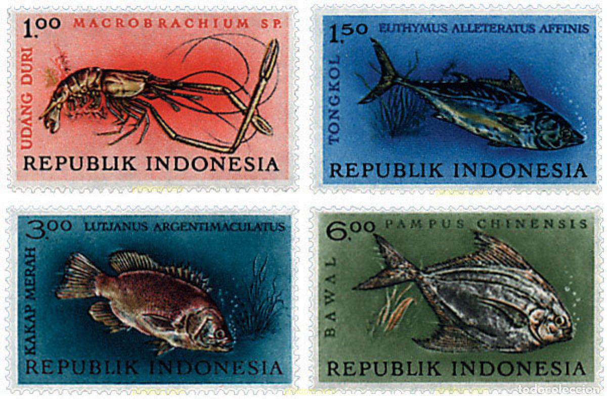 Stamps: 28401 MNH INDONESIA 1963 CRUSTACEOS Y PECES