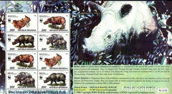 Sellos: 12775 MNH INDONESIA 1996 RINOCERONTES DE SUMATRA Y DE JAVA