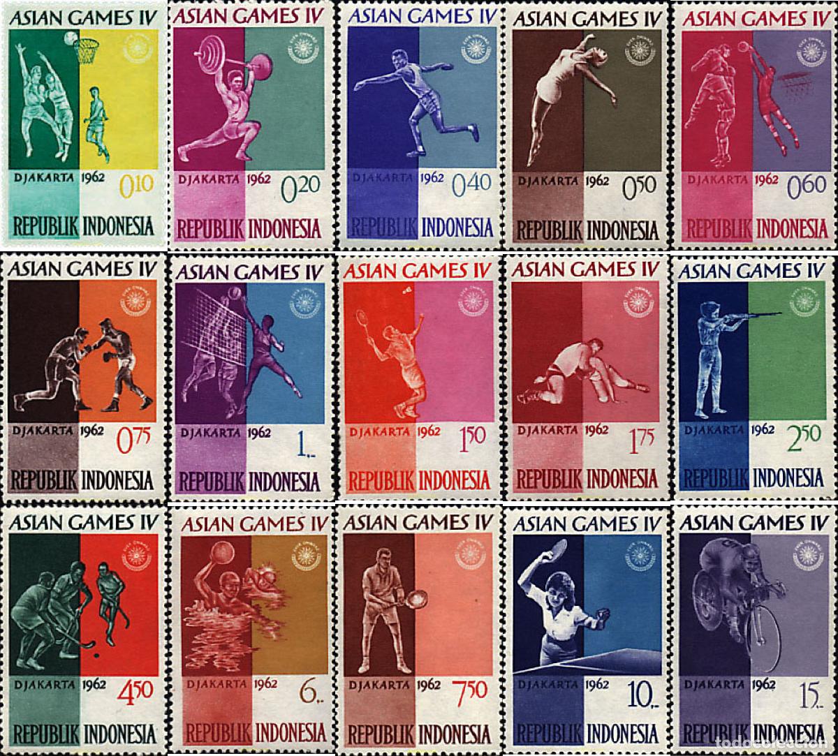 Sellos: 55392 MNH INDONESIA 1962 4 JUEGOS ASIATICOS EN JAKARTA