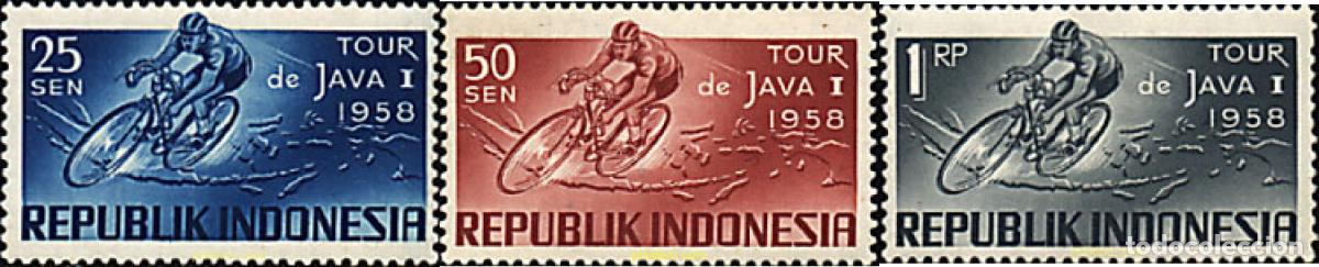 Sellos: 244965 HINGED INDONESIA 1958 1 VUELTA CICLISTA A JAVA