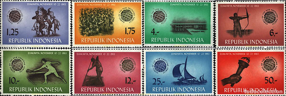 Francobolli: 48023 MNH INDONESIA 1963 JUEGOS DEPORTIVOS DE LAS NUEVAS FUERZAS