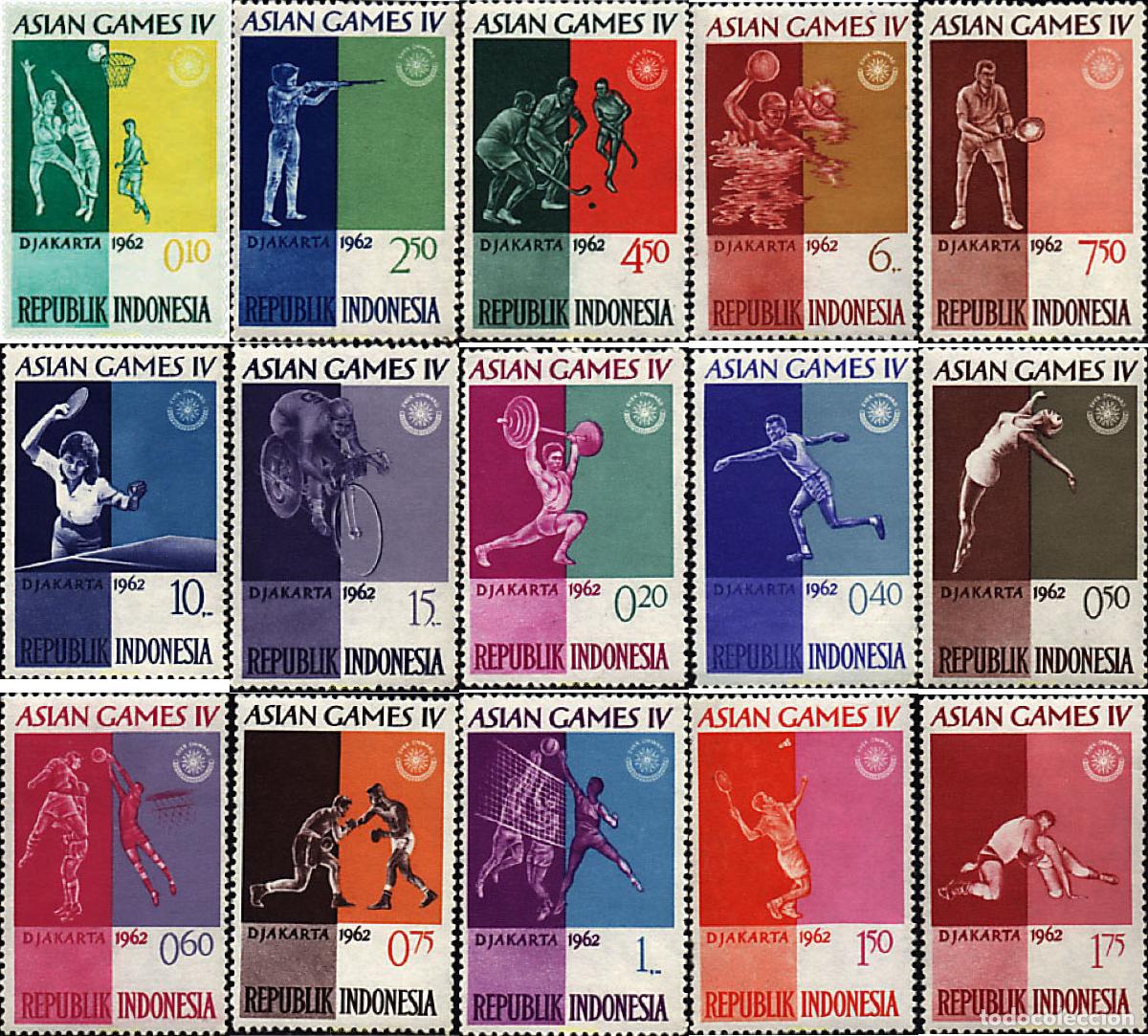 Sellos: 216313 HINGED INDONESIA 1962 4 JUEGOS ASIATICOS EN JAKARTA