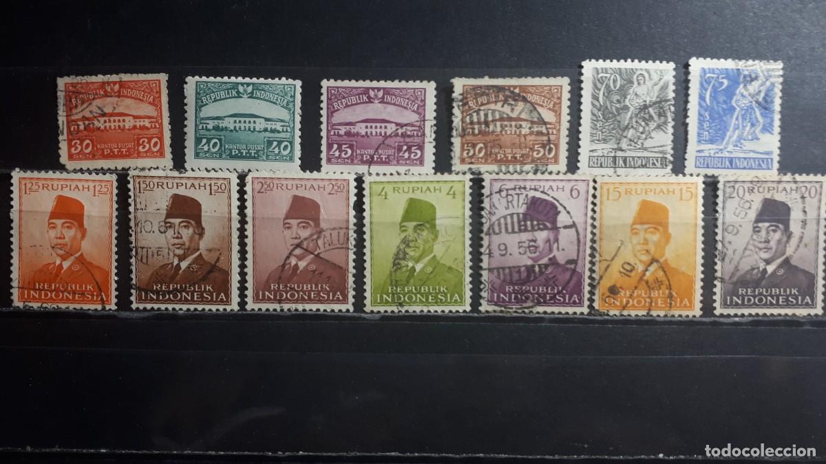 Sellos: INDONESIA. A&Ntilde;O 1953. &deg;. YVERT 53, 55/7, 59/60, 63/9.